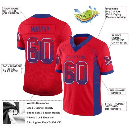 Custom Red Royal-White Mesh Drift Fashion Football Jersey Custom Red Royal-White Mesh Drift Fashion Football Jersey