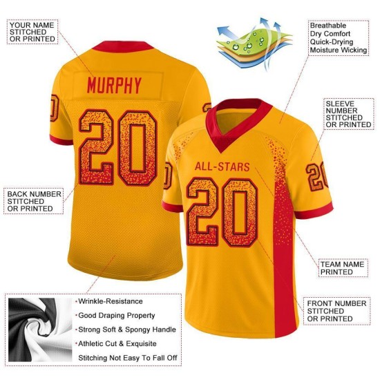 Custom Gold Scarlet-Black Mesh Drift Fashion Football Jersey Custom Gold Scarlet-Black Mesh Drift Fashion Football Jersey