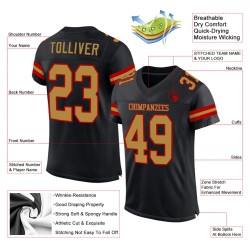 Custom Black Old Gold-Red Mesh Authentic Football Jersey Custom Black Old Gold-Red Mesh Authentic Football Jersey